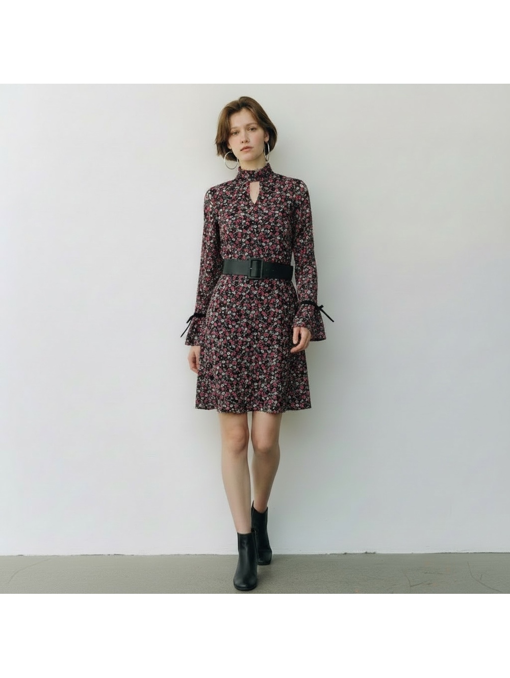 Libby Edelman Floral Mesh Shift Dress Dark Cottagecore Romantic Grunge 90s Retro